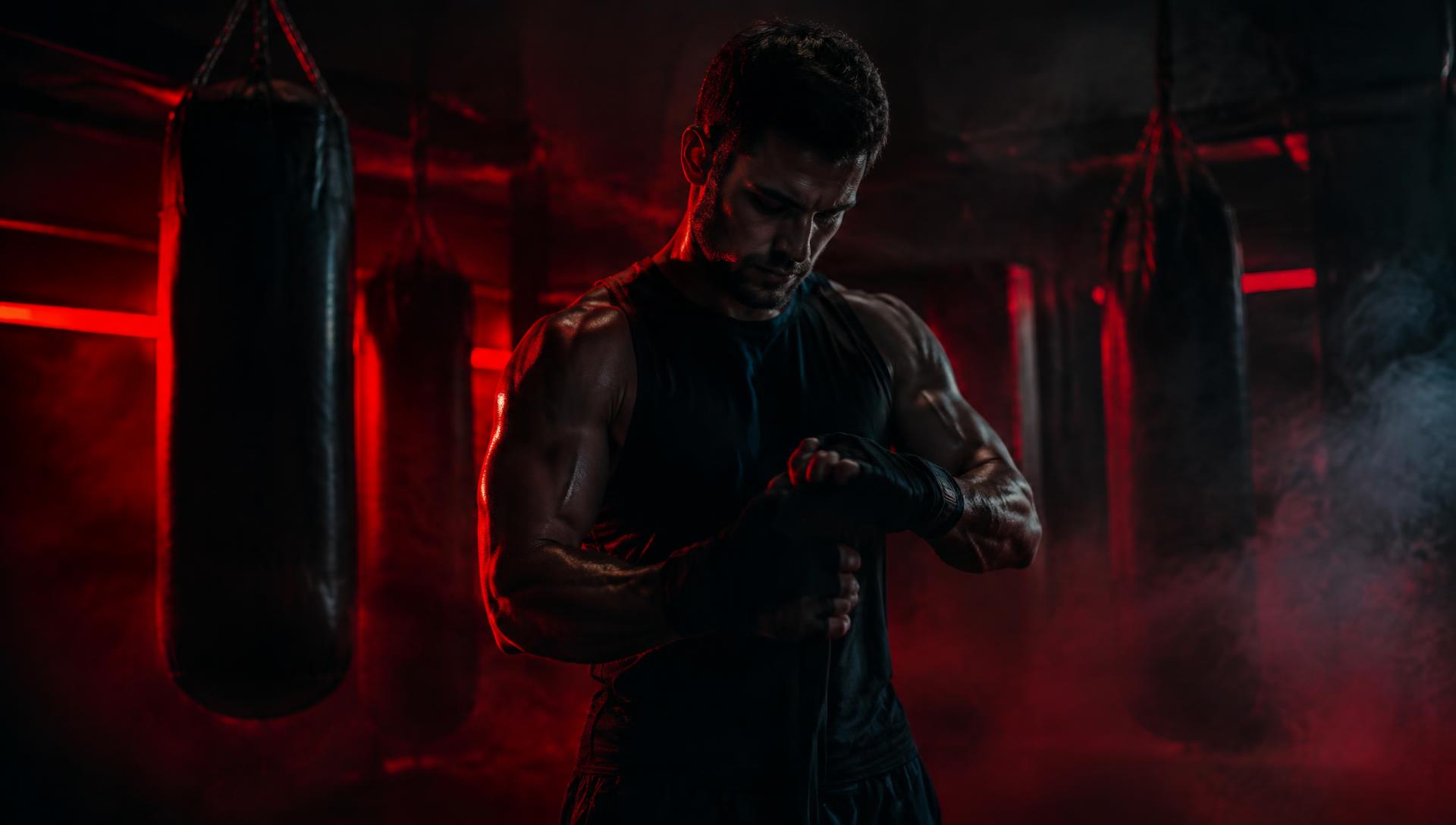 Atleta che si fascia le mani prima dell'allenamento